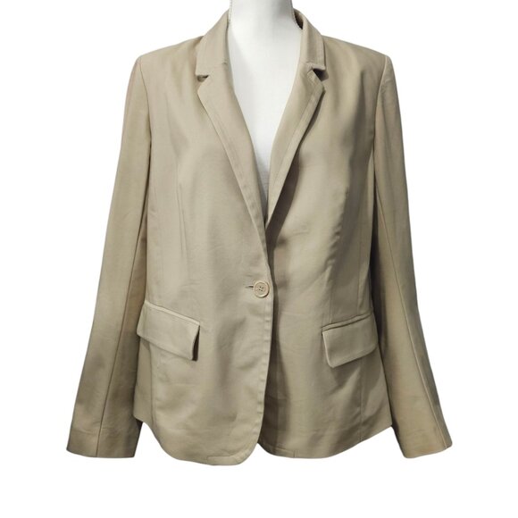Lane Bryant Modernist Single Breast Cotton Blend Tan Jacket Blazer - Picture 2 of 9
